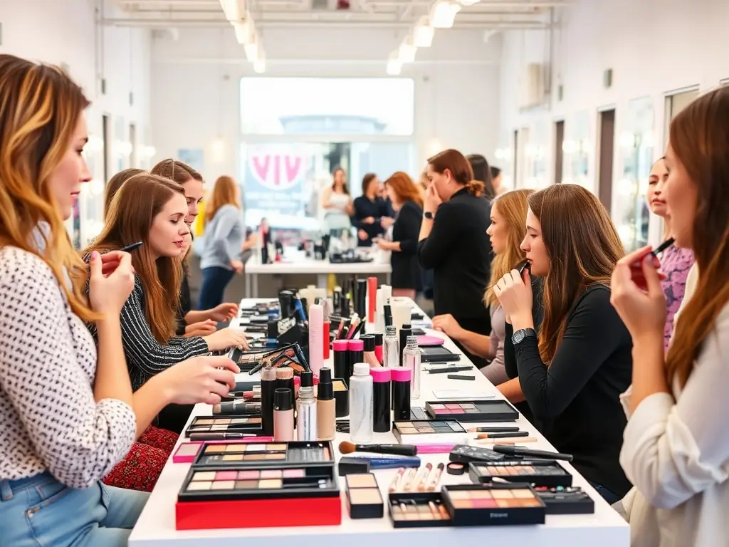 A photograph of participants engaged in a drag makeup workshop, demonstrating the hands-on learning experience and creative expression.